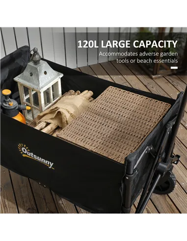 Outsunny 120L Festival Trolley on Wheels, Folding & Compact Camping Trolley Cart with Adjustable Handle for Garden, Beach, Fishi