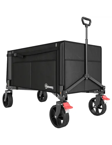 Outsunny Festival Trolley on Wheels, 150L Folding Camping Trolley Cart with Openable Sides, Adjustable Handle and Brakes for Sho