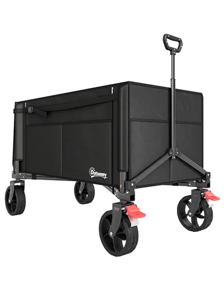Outsunny Festival Trolley on Wheels, 150L Folding Camping Trolley Cart with Openable Sides, Adjustable Handle and Brakes for Sho
