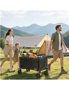 Outsunny Festival Trolley on Wheels, 150L Folding Camping Trolley Cart with Openable Sides, Adjustable Handle and Brakes for Sho 2