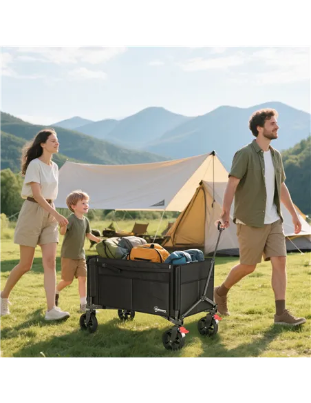Outsunny Festival Trolley on Wheels, 150L Folding Camping Trolley Cart with Openable Sides, Adjustable Handle and Brakes for Sho