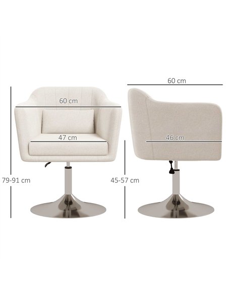 HOMCOM Modern Accent Chair with Swivel Base, Height Adjustable Arm Chair with Pillow for Living Room, Bedroom, Cream White