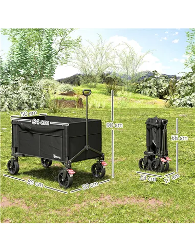 Outsunny Festival Trolley on Wheels, 150L Folding Camping Trolley Cart with Openable Sides, Adjustable Handle and Brakes for Sho