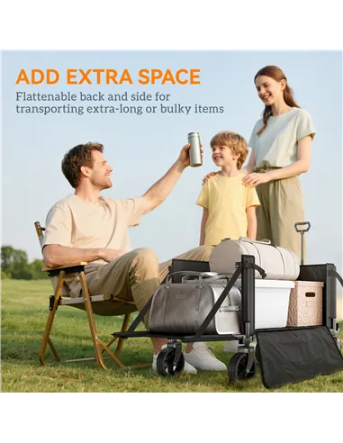 Outsunny Festival Trolley on Wheels, 150L Folding Camping Trolley Cart with Openable Sides, Adjustable Handle and Brakes for Sho