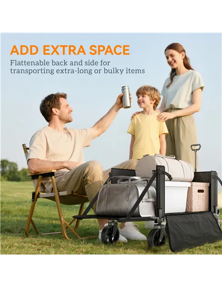 Outsunny Festival Trolley on Wheels, 150L Folding Camping Trolley Cart with Openable Sides, Adjustable Handle and Brakes for Sho