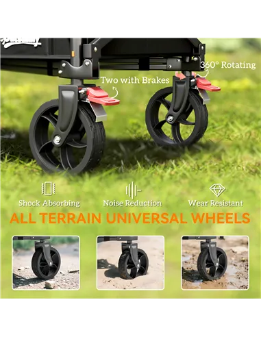 Outsunny Festival Trolley on Wheels, 150L Folding Camping Trolley Cart with Openable Sides, Adjustable Handle and Brakes for Sho