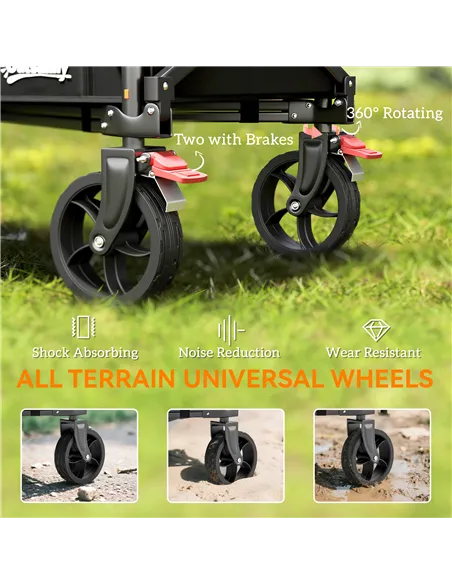 Outsunny Festival Trolley on Wheels, 150L Folding Camping Trolley Cart with Openable Sides, Adjustable Handle and Brakes for Sho
