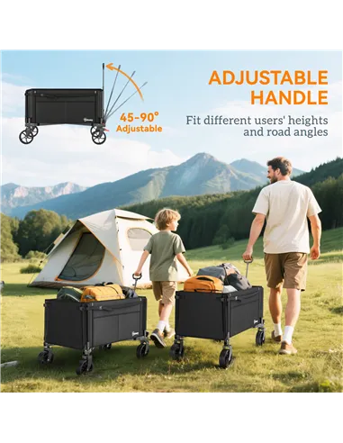 Outsunny Festival Trolley on Wheels, 150L Folding Camping Trolley Cart with Openable Sides, Adjustable Handle and Brakes for Sho