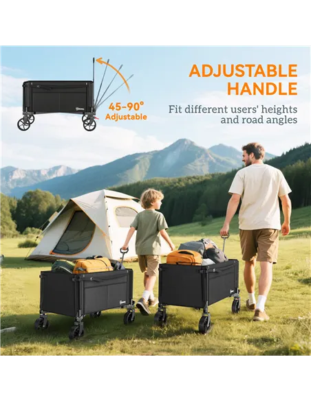 Outsunny Festival Trolley on Wheels, 150L Folding Camping Trolley Cart with Openable Sides, Adjustable Handle and Brakes for Sho