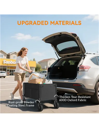 Outsunny Festival Trolley on Wheels, 150L Folding Camping Trolley Cart with Openable Sides, Adjustable Handle and Brakes for Sho