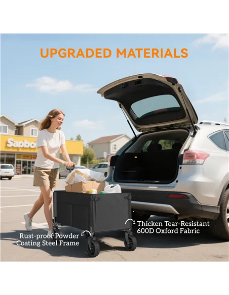 Outsunny Festival Trolley on Wheels, 150L Folding Camping Trolley Cart with Openable Sides, Adjustable Handle and Brakes for Sho