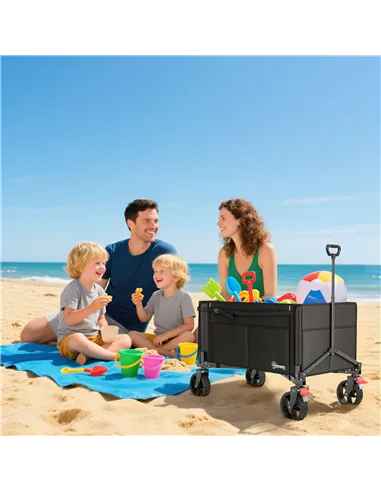 Outsunny Festival Trolley on Wheels, 150L Folding Camping Trolley Cart with Openable Sides, Adjustable Handle and Brakes for Sho