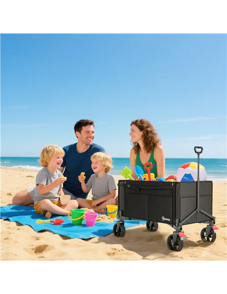 Outsunny Festival Trolley on Wheels, 150L Folding Camping Trolley Cart with Openable Sides, Adjustable Handle and Brakes for Sho