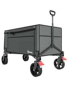 Outsunny Festival Trolley on Wheels, 150L Folding Camping Trolley Cart with Openable Sides, Adjustable Handle and Brakes for Sho