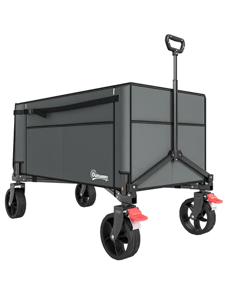 Outsunny Festival Trolley on Wheels, 150L Folding Camping Trolley Cart with Openable Sides, Adjustable Handle and Brakes for Sho
