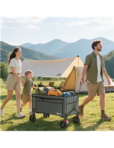 Outsunny Festival Trolley on Wheels, 150L Folding Camping Trolley Cart with Openable Sides, Adjustable Handle and Brakes for Sho 2