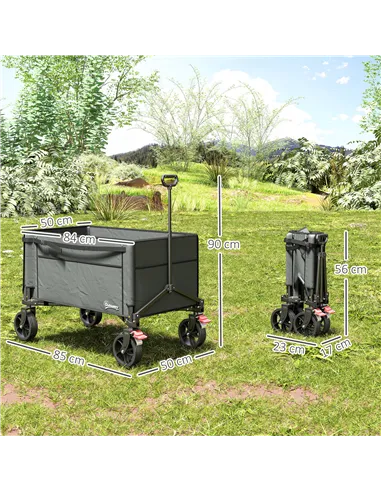 Outsunny Festival Trolley on Wheels, 150L Folding Camping Trolley Cart with Openable Sides, Adjustable Handle and Brakes for Sho