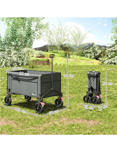 Outsunny Festival Trolley on Wheels, 150L Folding Camping Trolley Cart with Openable Sides, Adjustable Handle and Brakes for Sho