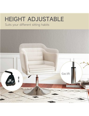 HOMCOM Modern Accent Chair with Swivel Base, Height Adjustable Arm Chair with Pillow for Living Room, Bedroom, Cream White