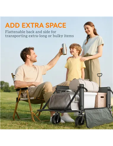 Outsunny Festival Trolley on Wheels, 150L Folding Camping Trolley Cart with Openable Sides, Adjustable Handle and Brakes for Sho