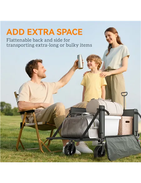 Outsunny Festival Trolley on Wheels, 150L Folding Camping Trolley Cart with Openable Sides, Adjustable Handle and Brakes for Sho