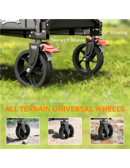 Outsunny Festival Trolley on Wheels, 150L Folding Camping Trolley Cart with Openable Sides, Adjustable Handle and Brakes for Sho