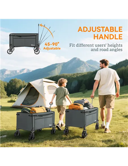 Outsunny Festival Trolley on Wheels, 150L Folding Camping Trolley Cart with Openable Sides, Adjustable Handle and Brakes for Sho