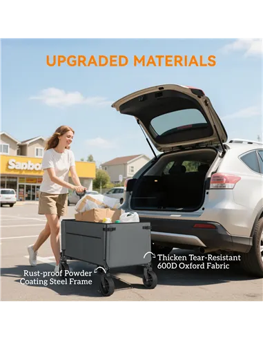 Outsunny Festival Trolley on Wheels, 150L Folding Camping Trolley Cart with Openable Sides, Adjustable Handle and Brakes for Sho