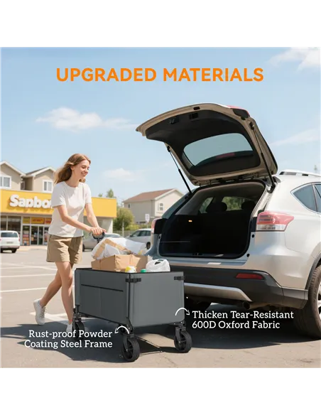 Outsunny Festival Trolley on Wheels, 150L Folding Camping Trolley Cart with Openable Sides, Adjustable Handle and Brakes for Sho