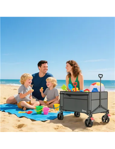 Outsunny Festival Trolley on Wheels, 150L Folding Camping Trolley Cart with Openable Sides, Adjustable Handle and Brakes for Sho