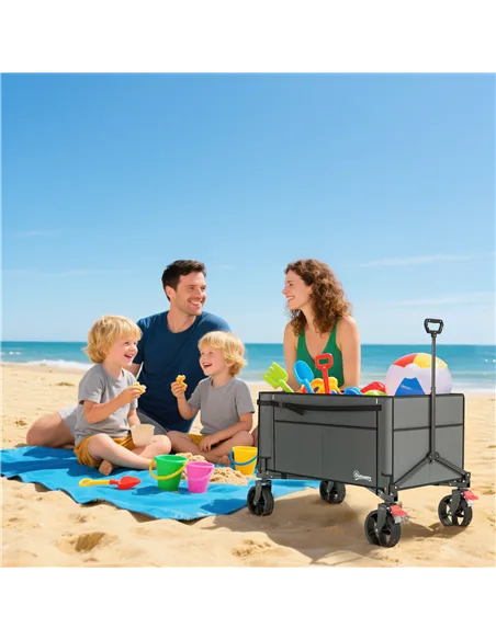 Outsunny Festival Trolley on Wheels, 150L Folding Camping Trolley Cart with Openable Sides, Adjustable Handle and Brakes for Sho