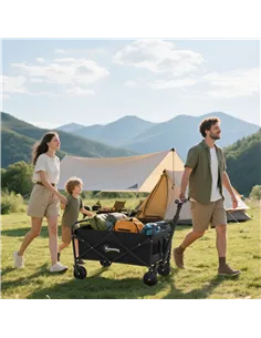 Outsunny 62L Festival Trolley on Wheels, Garden Folding Trolley Cart, 120kg Heavy Duty Collapsible Folding Wagon with Adjustable 2