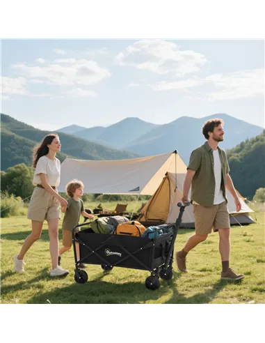 Outsunny 62L Festival Trolley on Wheels, Garden Folding Trolley Cart, 120kg Heavy Duty Collapsible Folding Wagon with Adjustable