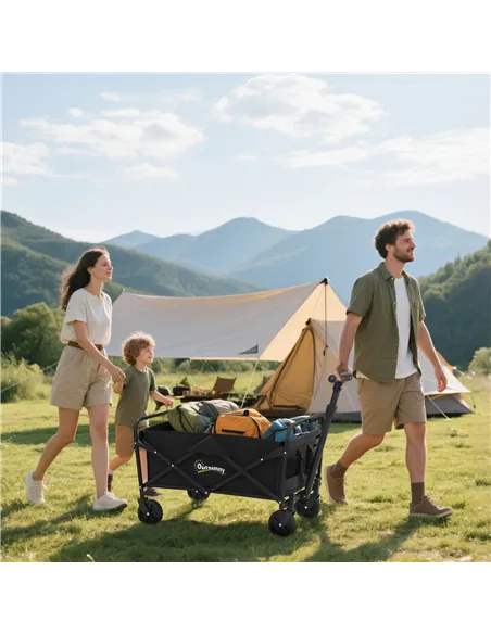 Outsunny 62L Festival Trolley on Wheels, Garden Folding Trolley Cart, 120kg Heavy Duty Collapsible Folding Wagon with Adjustable