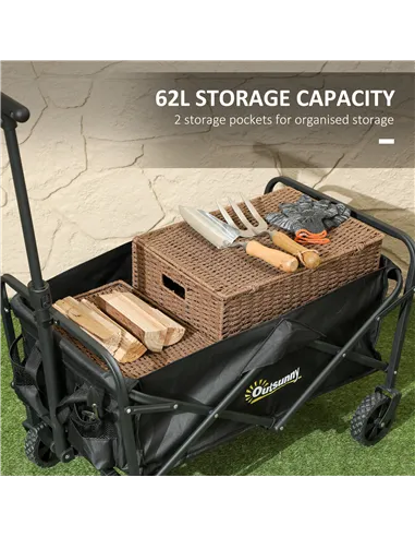 Outsunny 62L Festival Trolley on Wheels, Garden Folding Trolley Cart, 120kg Heavy Duty Collapsible Folding Wagon with Adjustable