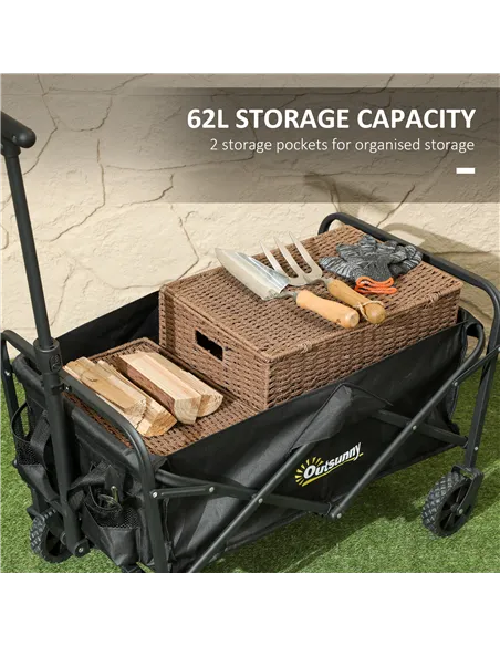 Outsunny 62L Festival Trolley on Wheels, Garden Folding Trolley Cart, 120kg Heavy Duty Collapsible Folding Wagon with Adjustable