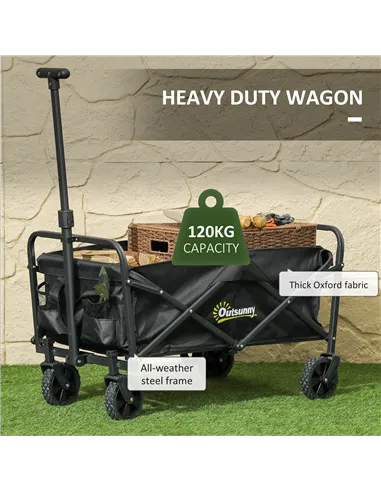 Outsunny 62L Festival Trolley on Wheels, Garden Folding Trolley Cart, 120kg Heavy Duty Collapsible Folding Wagon with Adjustable