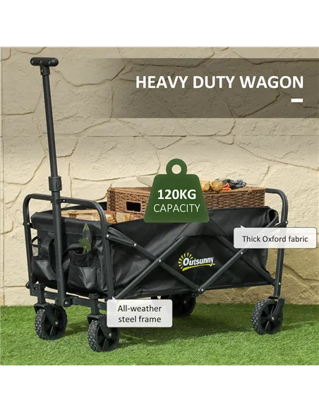 Outsunny 62L Festival Trolley on Wheels, Garden Folding Trolley Cart, 120kg Heavy Duty Collapsible Folding Wagon with Adjustable