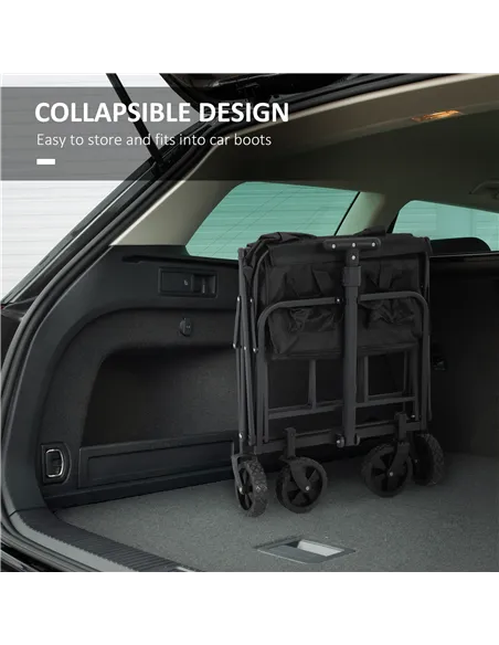 Outsunny 62L Festival Trolley on Wheels, Garden Folding Trolley Cart, 120kg Heavy Duty Collapsible Folding Wagon with Adjustable