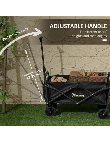 Outsunny 62L Festival Trolley on Wheels, Garden Folding Trolley Cart, 120kg Heavy Duty Collapsible Folding Wagon with Adjustable