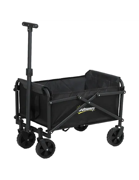 Outsunny 41L Festival Trolley on Wheels, Small Garden Folding Trolley Cart, 60kg Heavy Duty Collapsible Folding Wagon with Adjus