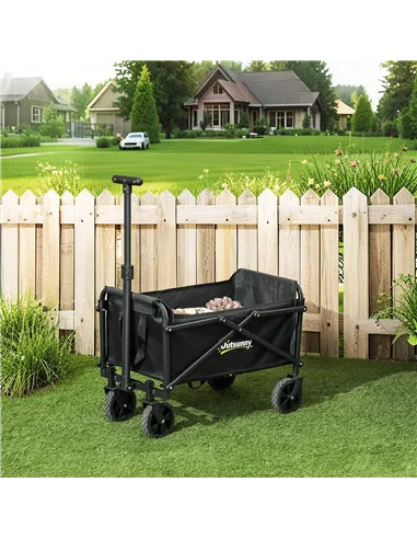 Outsunny 41L Festival Trolley on Wheels, Small Garden Folding Trolley Cart, 60kg Heavy Duty Collapsible Folding Wagon with Adjus