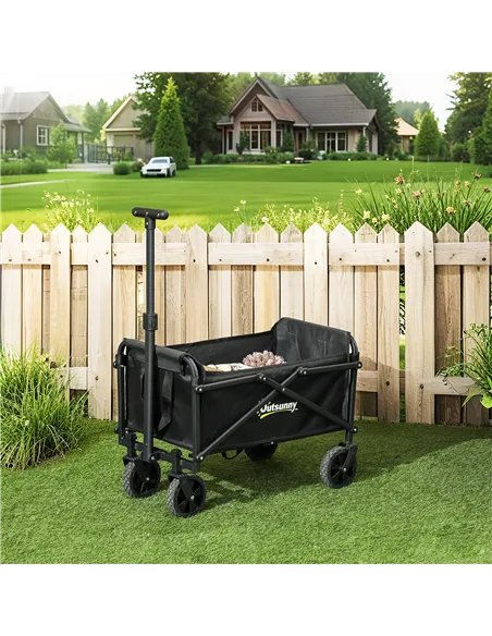 Outsunny 41L Festival Trolley on Wheels, Small Garden Folding Trolley Cart, 60kg Heavy Duty Collapsible Folding Wagon with Adjus