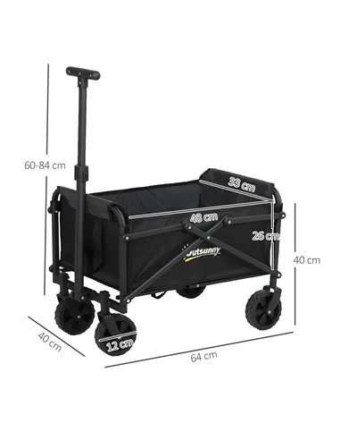 Outsunny 41L Festival Trolley on Wheels, Small Garden Folding Trolley Cart, 60kg Heavy Duty Collapsible Folding Wagon with Adjus