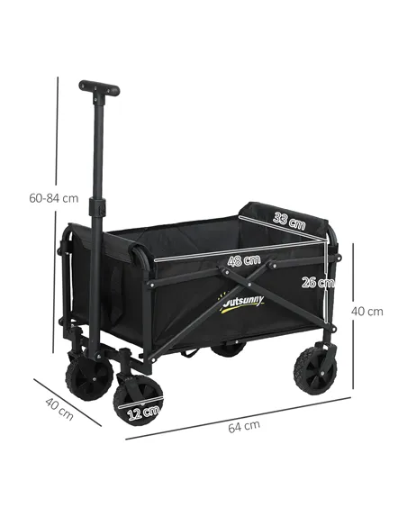 Outsunny 41L Festival Trolley on Wheels, Small Garden Folding Trolley Cart, 60kg Heavy Duty Collapsible Folding Wagon with Adjus