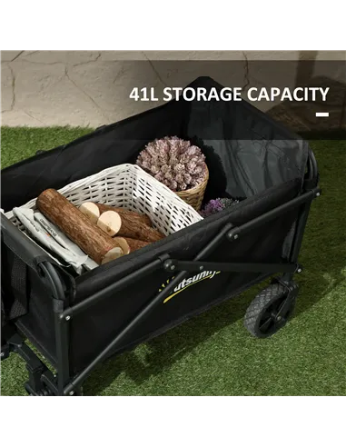 Outsunny 41L Festival Trolley on Wheels, Small Garden Folding Trolley Cart, 60kg Heavy Duty Collapsible Folding Wagon with Adjus