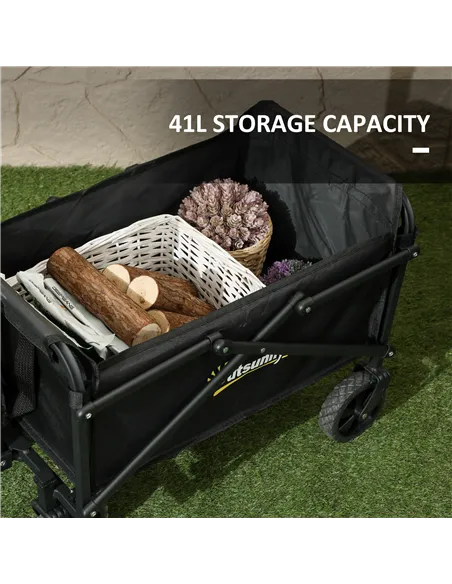Outsunny 41L Festival Trolley on Wheels, Small Garden Folding Trolley Cart, 60kg Heavy Duty Collapsible Folding Wagon with Adjus