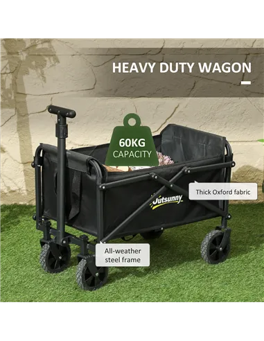 Outsunny 41L Festival Trolley on Wheels, Small Garden Folding Trolley Cart, 60kg Heavy Duty Collapsible Folding Wagon with Adjus