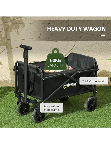 Outsunny 41L Festival Trolley on Wheels, Small Garden Folding Trolley Cart, 60kg Heavy Duty Collapsible Folding Wagon with Adjus