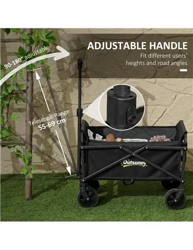 Outsunny 41L Festival Trolley on Wheels, Small Garden Folding Trolley Cart, 60kg Heavy Duty Collapsible Folding Wagon with Adjus